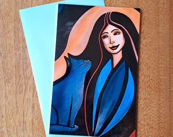 Greeting Card | Woman and Cat