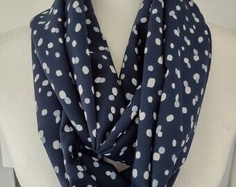 Scarves, poka dot scarf, navy scarf, infinity scarf, scarves, loop scarf, teacher gifts, gift for mom, accessories, friend gift, soft scarf