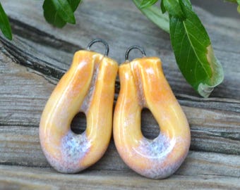 Tropical Loops- Handmade Stoneware Bead Pair