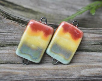 Rainbows- Handmade Porcelain Bead Connectors