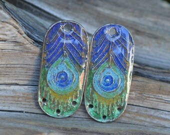 Handmade Painted Primitive Copper Feather Components with Resin