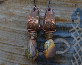 Urchin-  Handmade Boho PMC Copper & Lampwork Glass Earrings