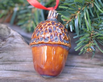 Handmade Stoneware Acorn Holiday Ornament