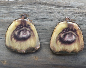 Pekingese -  Handmade Porcelain Picture Bead Pair