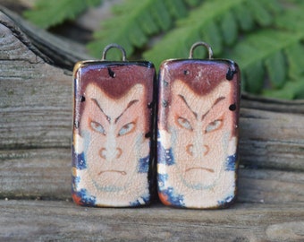 Taikomochi-  Handmade Porcelain Picture Bead Pair