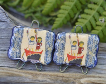 Japanese Storybook-- Handmade Stoneware Picture Bead Connectors