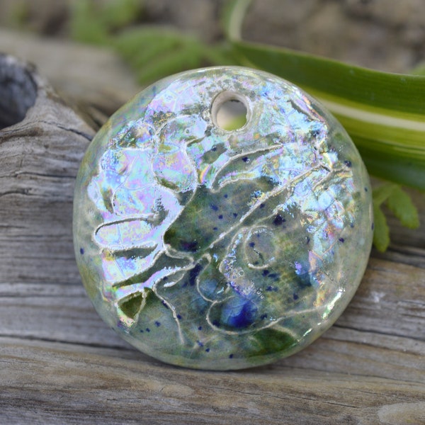 Lacey-  Handmade Porcelain Opalescent Domed Disc Pendant