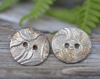 Swirls-   Handmade White Copper Button Pair