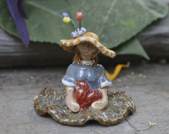 Pot Sitter-  Handmade Stoneware Figurine