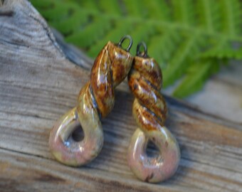 Twists-  Handmade Stoneware Bead Pair