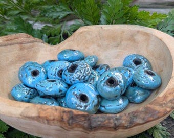 Grunge- Handmade Ceramic Boho Turquoise Raku Pebble Bead Set