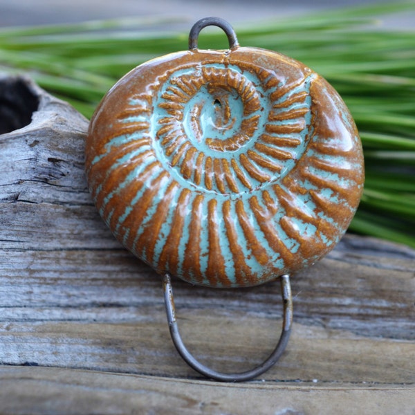 Handmade Porcelain Ammonite Charm Holder/Pendant