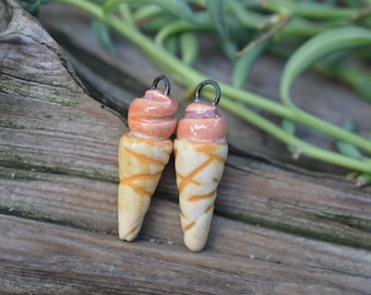 Ice Cream Cones- Handmade Porcelain Bead Pair