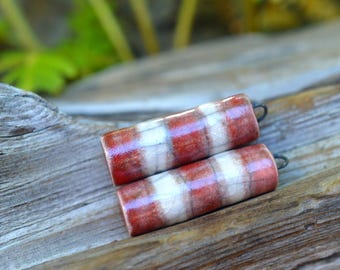 Peppermint Sticks -  Handmade Ceramic Holiday Raku Bead Pair