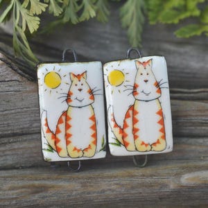 Meow- Handmade Porcelain Picture Bead Connectors