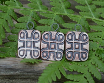 Celtic Knots-  Handmade Stoneware Bead Trio