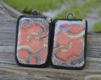 Year of the Dragon-  Handmade Porcelain Picture Bead Pair