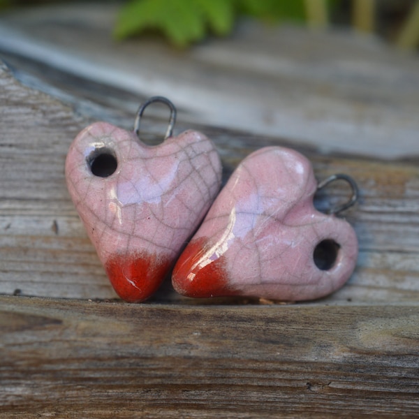 Hole in my Heart - Handmade Porcelain Raku Bead Pair