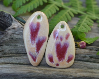 Bleeding Hearts- Handmade Stoneware Focal Beads