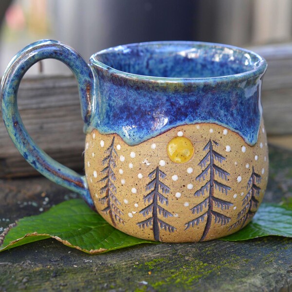 Mountain Lover- Handmade Stoneware Carved Ceramic Art Mug