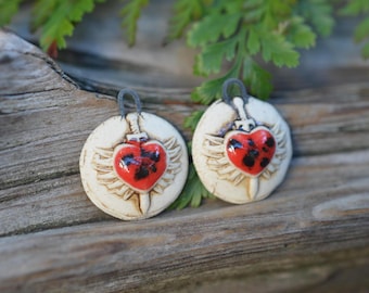 Sacred Hearts- Handmade Porcelain Bead Pair