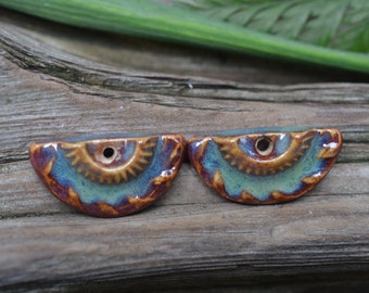 Handmade Stoneware Boho Bead Pair