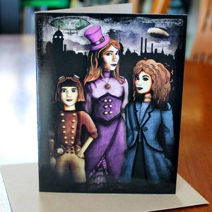 Carte de vœux Steampunk | Carte des personnages de Della Morte Sisters