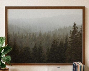 Misty Forest Print Framed Wall Art Bedroom Pine Tree Foggy Woodland Evergreen Mountain Cabin Minimalist Home Gift Nature Photography