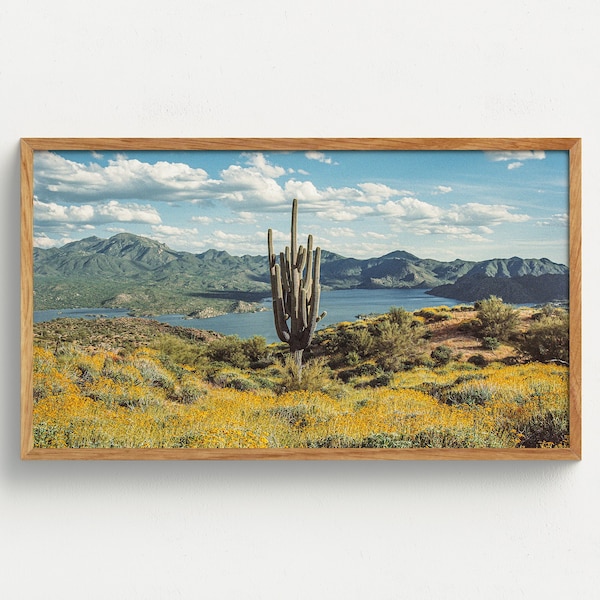 Samsung Frame TV Art Spring Desert Wildflower Digital Download Western Wall Art Saguaro Cactus Decor Southwest Landscape Nature Photography