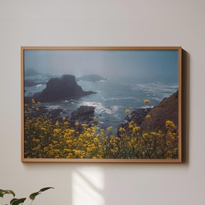 Coastal Wildflowers Print - Foggy Oregon Coast Wall Art, Pacific Northwest Decor, Film Photography, American Landscape Photography, PNW Art