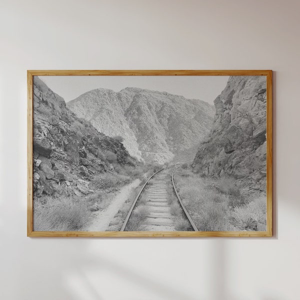 Southwest Desert Railroad Print - Black and White Photography, Western Decor, Southwest Landscape, American West Wall Art, Train Track
