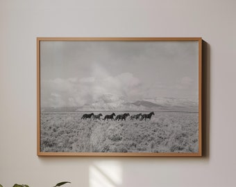 Running Desert Horses Western Art Photography Southwest Wall Art Poster Americana Western Decor Wild Horses Black and White Photography