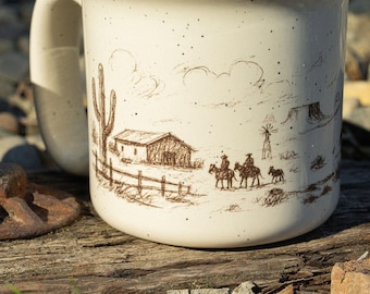 Western Horse-mugg keramisk cowboykaffe camping sydvästlig ökenland kopp