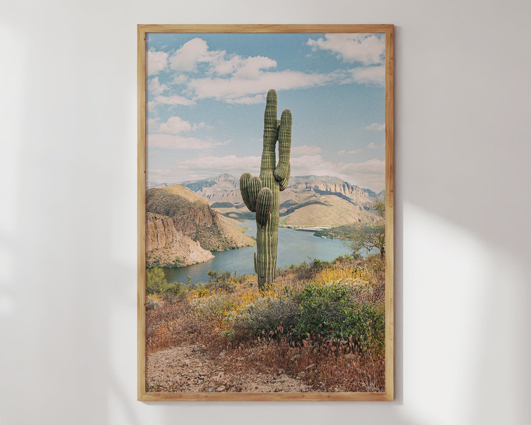 Saguaro Cactus Wall Art Western Decor, Southwest Americana Landscape