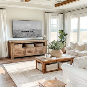 Black White Photography Western Landscape Horse Wall Art Digital Download Print Frame TV Artwork Rustic Home Styling Prairie Mountain Scene Wild Mustang Running Herd Dramatic Sky Country Interior Living Room Ready To Print Instant Download