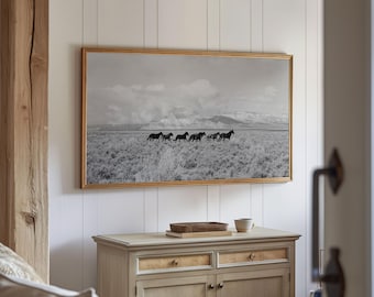 Running Desert Horses Frame TV Art Samsung Western Art Digital Download Black And White Southwest Home Decor Arizona Nature Photography