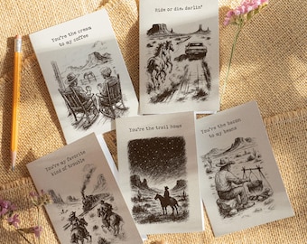 Western Greeting Cards Anniversary Valentines Vintage Nostalgia Cards Romantic Horse & Cowboy Love Note Stationary