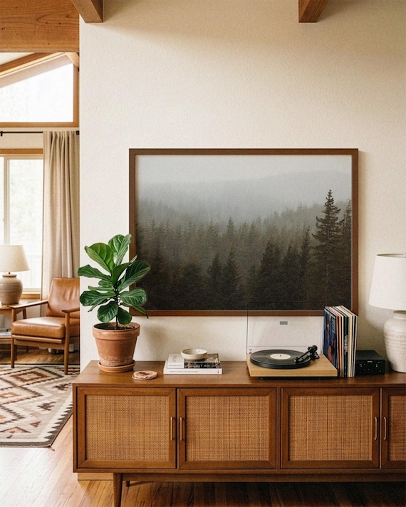 Misty Forest Print Framed Wall Art Bedroom Pine Tree Foggy Woodland Evergreen Mountain Cabin Minimalist Home Gift Nature Photography