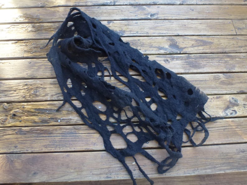 Hand dyed merino felted black scarf / wrap. image 2