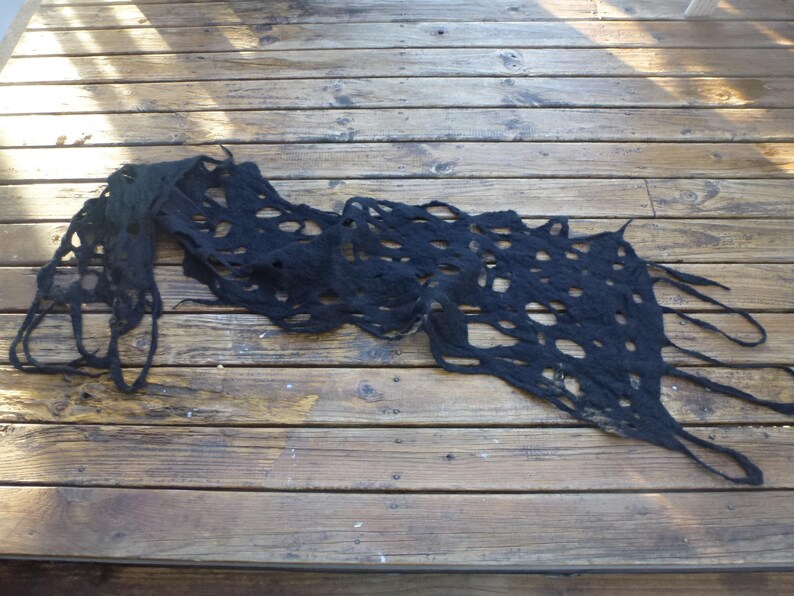 Hand dyed merino felted black scarf / wrap. image 3