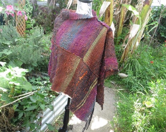 Unique artisan hand woven with European premium acrylic yarn unisex poncho.  Warm and cozy hand woven poncho. Fringed poncho. Saori  woven.