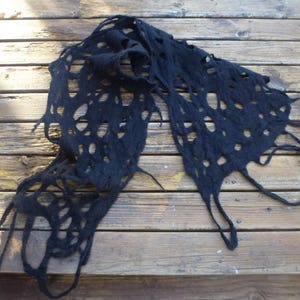 Hand dyed merino felted black scarf / wrap. image 1