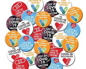 Covid 19 Vaccine Pinback Buttons 25 Count Button Pack Covid Vaccine Assortment 1 1//4