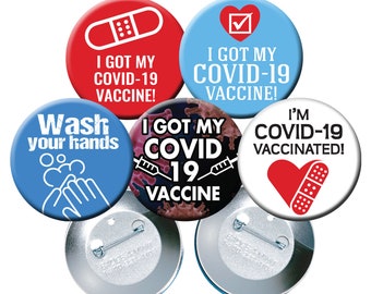 Covid 19 Vaccine Pinback Buttons 25 Count Button Pack Covid Vaccine Assortment 1 1//4