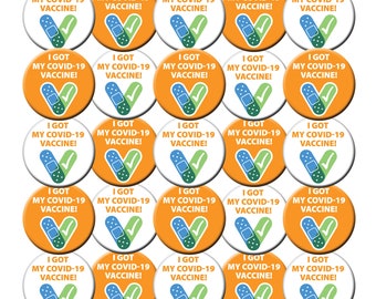 Shu fang 5 Pieces I Got Vaccinated Recipient Notification CDC Encouraged Public Health Commemorate Pin Back Button Badges 2.25 Inch Round Lucky Badge Button Pins for Mens and Womens Brooches