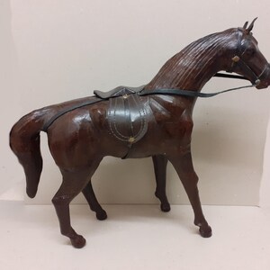 French papier mache leather horse with glass eyes Height 30 cm