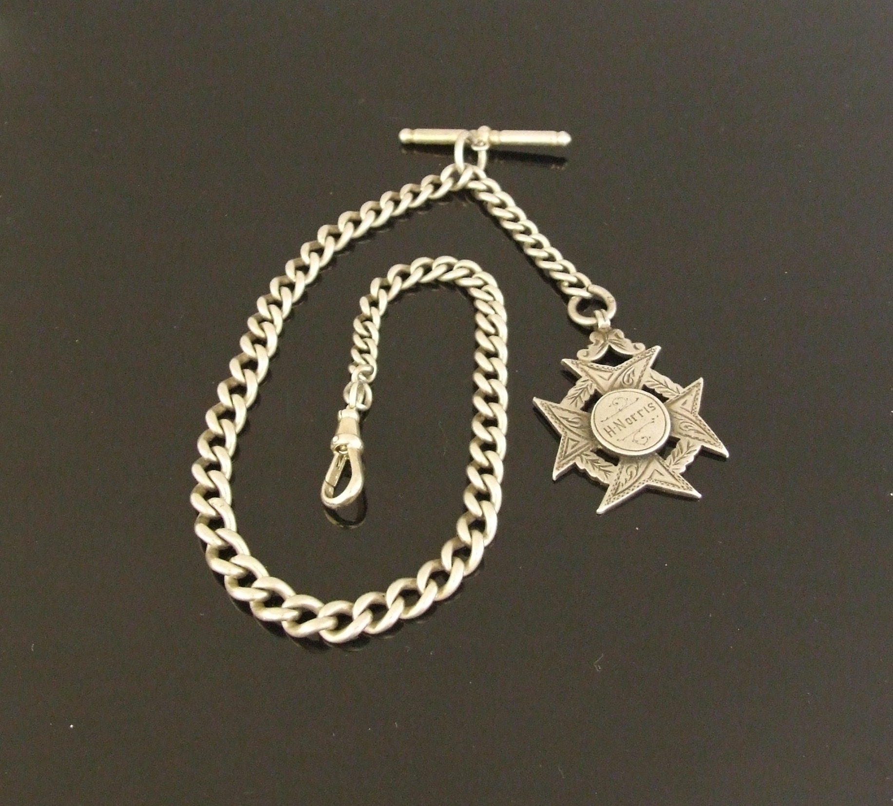 Silver Hallmarked Albert Fob Watch Chain With T Bar and Fob Etsy UK