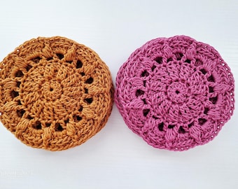 Hand Crocheted Cotton Coasters, Set of 4, Kitchen Decor