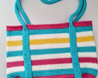 Crocheted Summer Stripe Tote, Crochet Market Tote