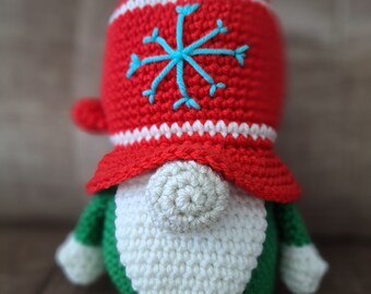 Handmade Christmas Gnome: Red Hat, Snowflake Holiday Decor